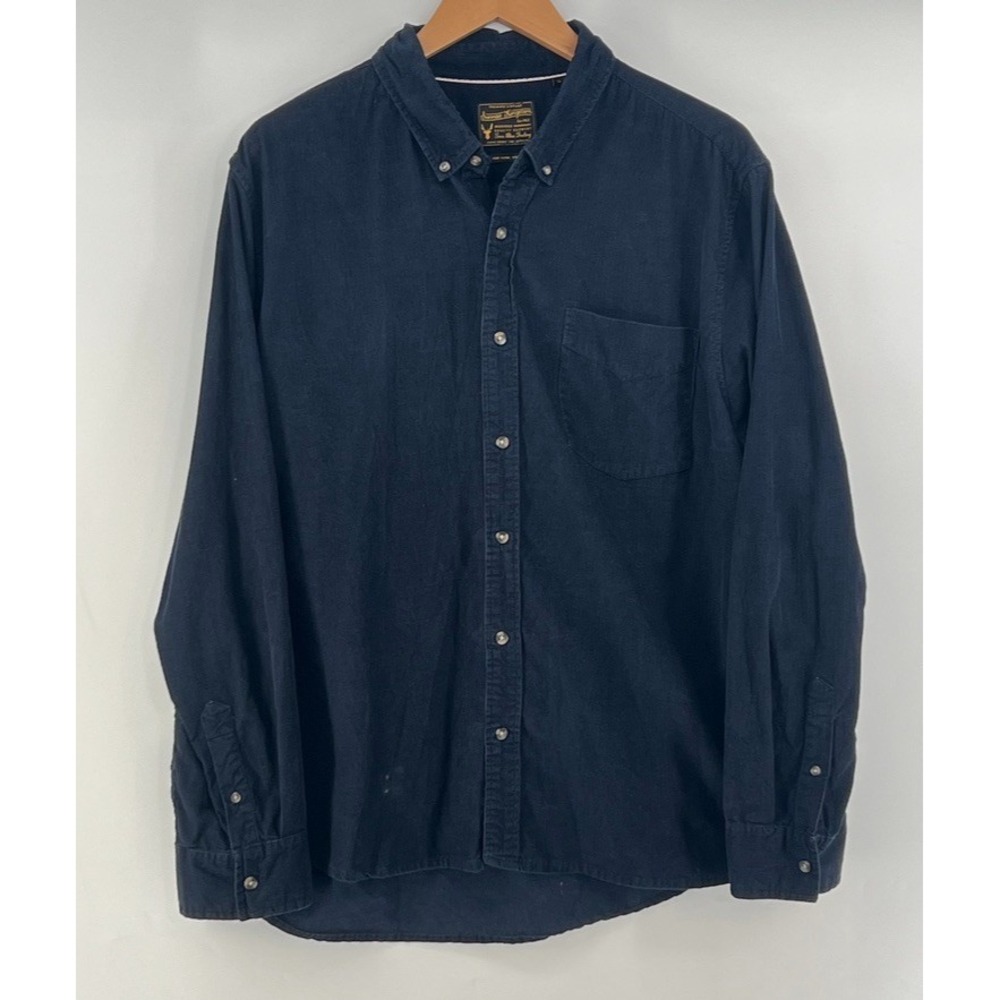 Sunrise Kingdom Shirt Mens XL Navy Blue Corduroy Long Sleeve Button Up Casual
